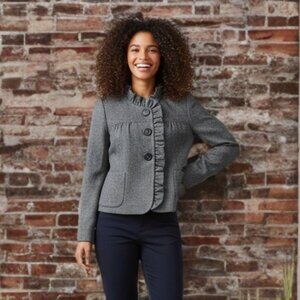 J.Crew Vintage Tweed Ruffle Wool Blazer Button Up Jacket Herringbone Lined 8